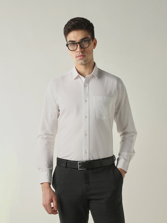 Men's Cotton Lycra Dobby Solid Slim Fit Full Sleeve Formal Shirt - White