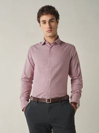 Men's Pure Cotton Dobby Solid Slim Fit Full Sleeve Formal Shirt - Red