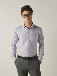 Men's Pure Cotton Dobby Stripes Slim Fit Full Sleeve Formal Shirt - Purple