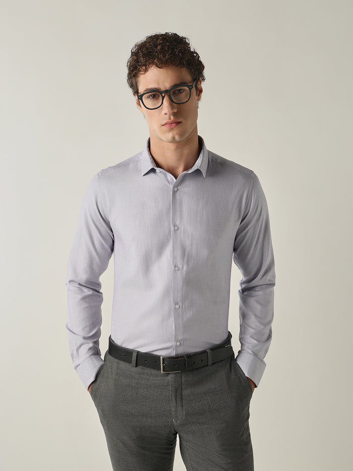 Men's Pure Cotton Dobby Stripes Slim Fit Full Sleeve Formal Shirt - Purple