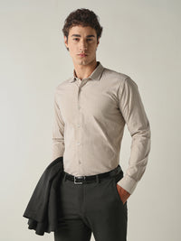 Men's Pure Cotton Stripes Slim Fit Full Sleeve Formal Shirt - Beige