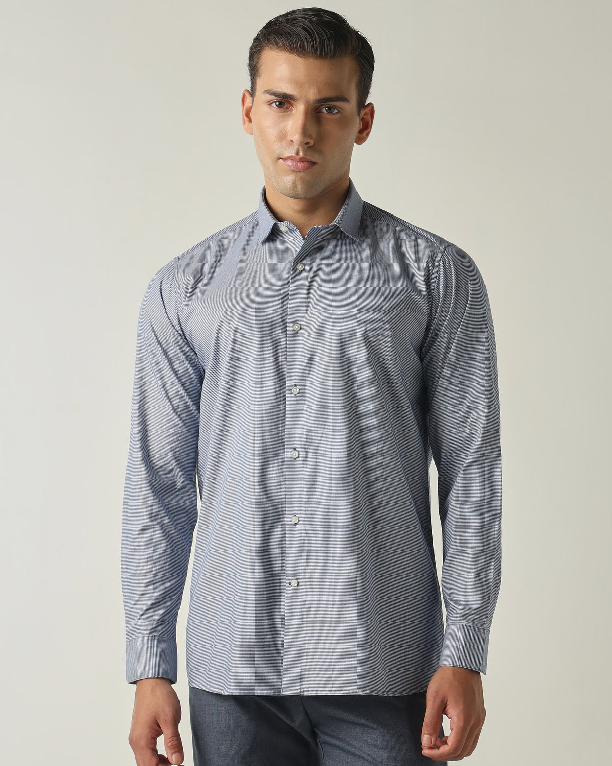 Men's Pure Cotton Checks Slim Fit Full Sleeve Formal Shirt - Blue
