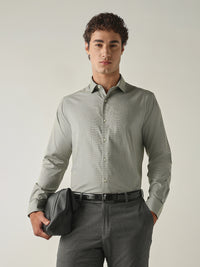 Men's Pure Cotton Houndstooth Checks Slim Fit Full Sleeve Formal Shirt - Olive