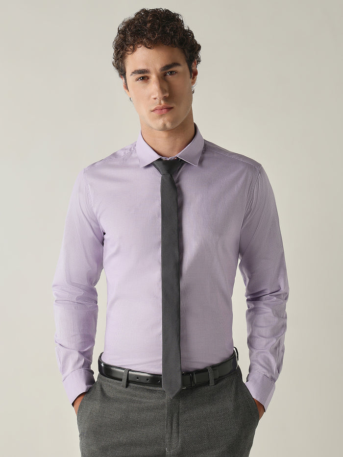 Men's Pure Cotton Houndstooth Checks Slim Fit Full Sleeve Formal Shirt - Pink