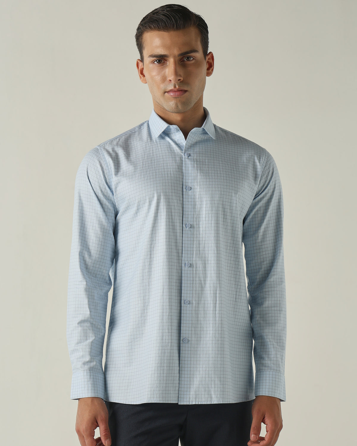 Men's Pure Cotton Checks Slim Fit Full Sleeve Formal Shirt - Blue