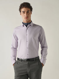 Men's Pure Cotton Checks Slim Fit Full Sleeve Formal Shirt - Purple
