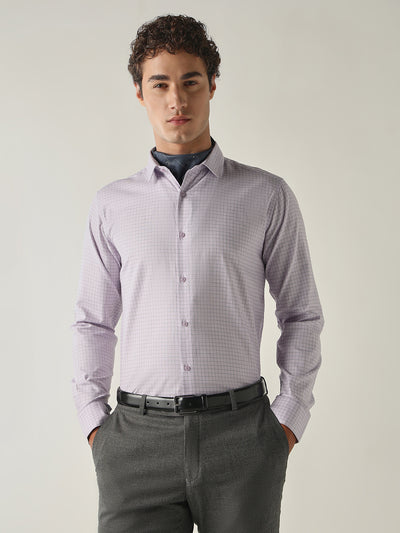 Men's Pure Cotton Checks Slim Fit Full Sleeve Formal Shirt - Purple