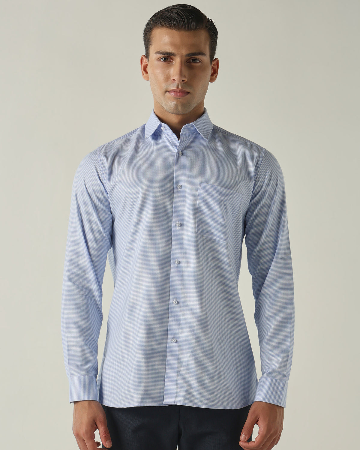 Men's Pure Cotton Dobby Solid Slim Fit Full Sleeve Formal Shirt - Blue