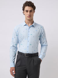 Men's Pure Cotton Dobby Solid Slim Fit Full Sleeve Formal Shirt - Sky Blue