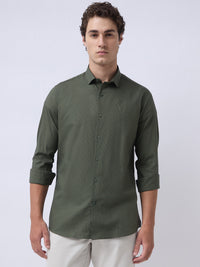 Men's Pure Cotton Dobby Solid Slim Fit Full Sleeve Casual Shirt - Green