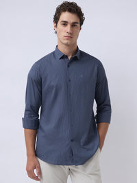 Men's Pure Cotton Dobby Solid Slim Fit Full Sleeve Casual Shirt - Navy