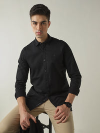 Men's Pure Cotton Solid Slim Fit Full Sleeve Casual Shirt - Black