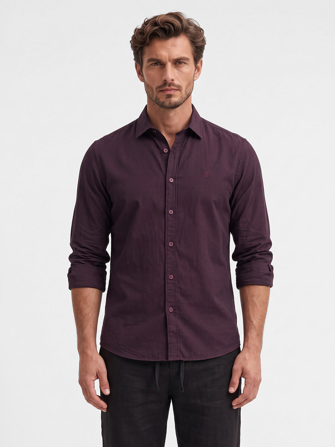Men's Pure Cotton Solid Slim Fit Full Sleeve Casual Shirt - Maroon