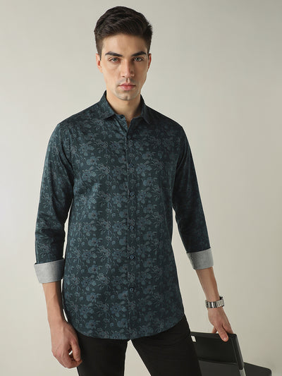 Men's Pure Cotton Printed Slim Fit Full Sleeve Casual Shirt - Tangerine
