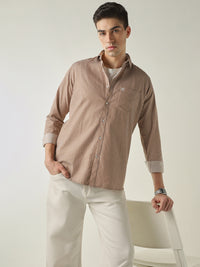 Men's Pure Cotton Stripes Regular Fit Full Sleeve Casual Shirt - Beige