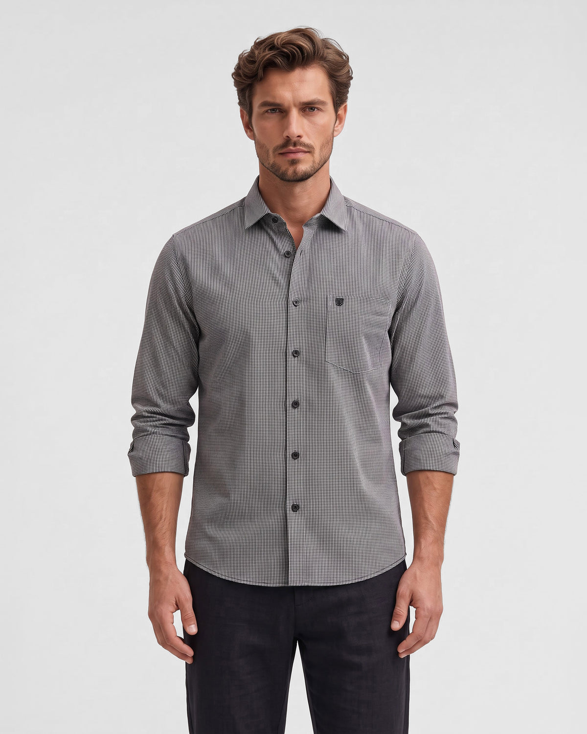 Men's Pure Cotton Checks Regular Fit Full Sleeve Casual Shirt - Grey