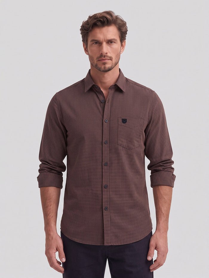 Men's Pure Cotton Checks Regular Fit Full Sleeve Casual Shirt - Wine