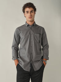 Men's Pure Cotton Melange Solid Regular Fit Full Sleeve Casual Shirt - Grey