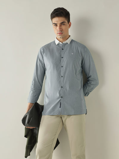 Men's Pure Cotton Stripes Slim Fit Full Sleeve Casual Shirt - Green