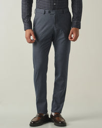 Men's Solid Poly Viscose Elastane Slim Fit Formal Trousers - Blue