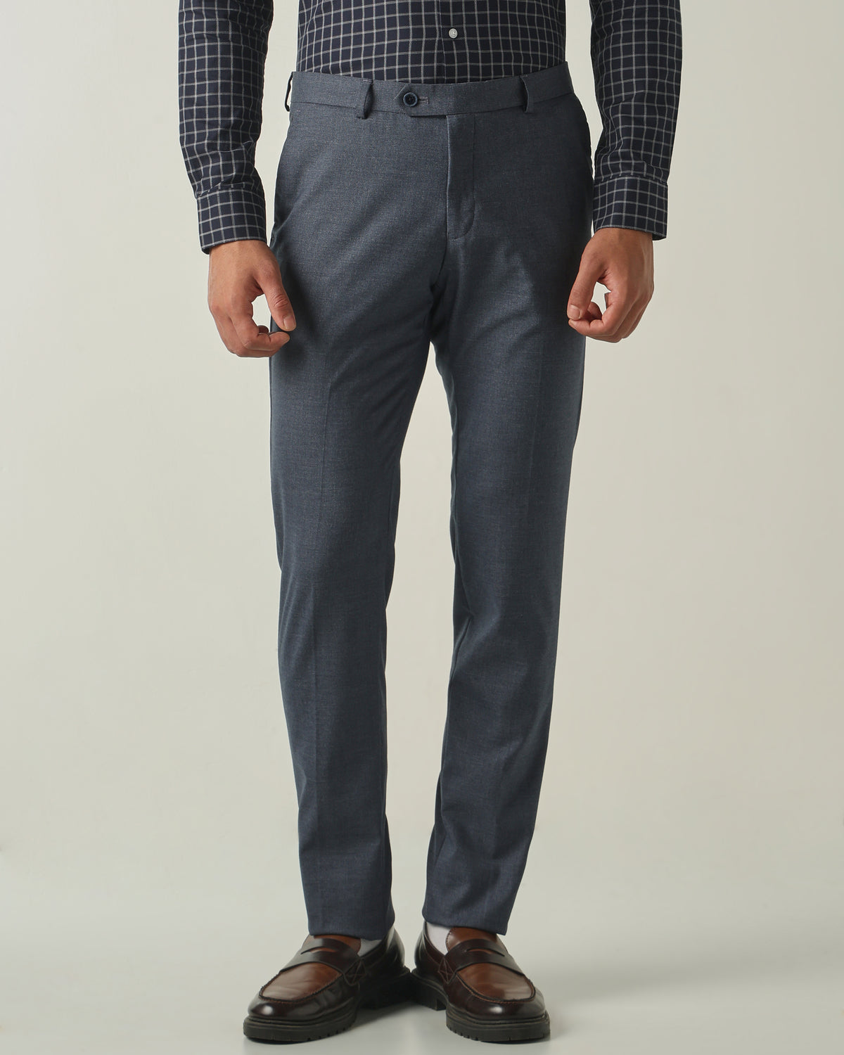 Men's Solid Poly Viscose Elastane Slim Fit Formal Trousers - Blue