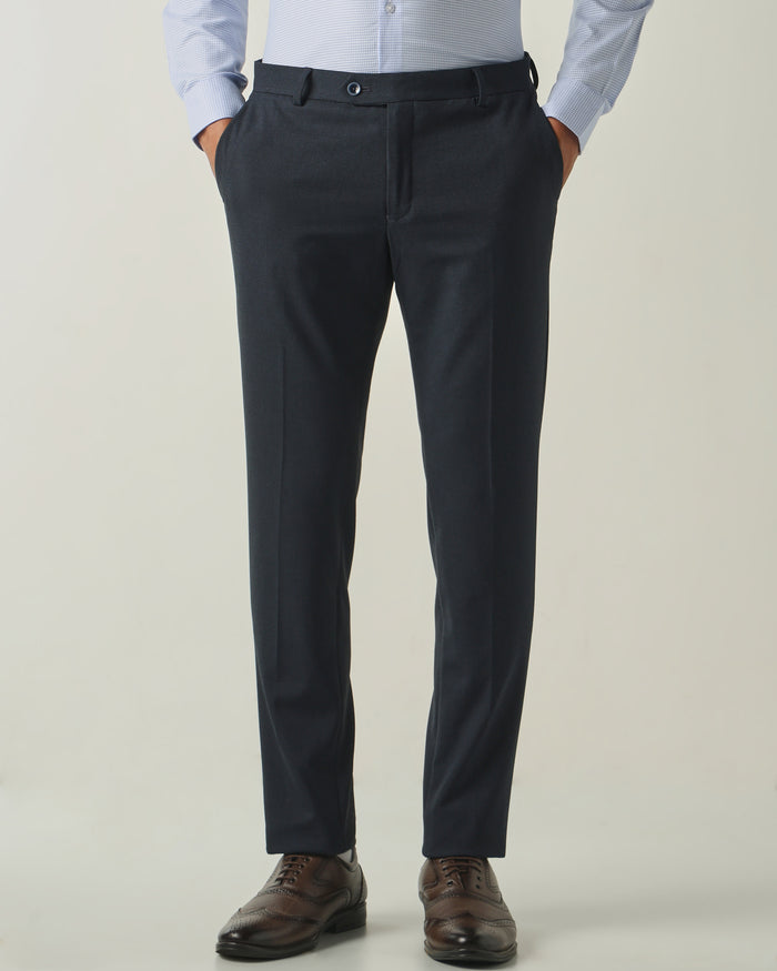 Men's Solid Poly Viscose Elastane Slim Fit Formal Trousers - Blue