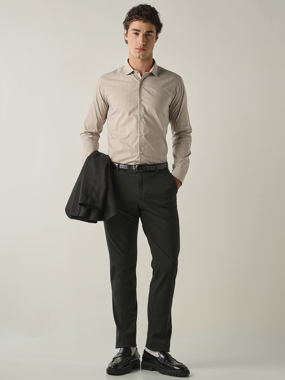 Men's Solid Poly Viscose Elastane Slim Fit Formal Trousers - Dark Grey