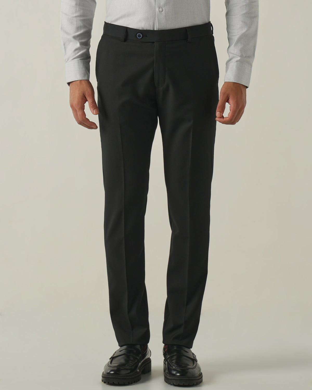 Men's Solid Poly Viscose Elastane Regular Fit Formal Trousers - Black