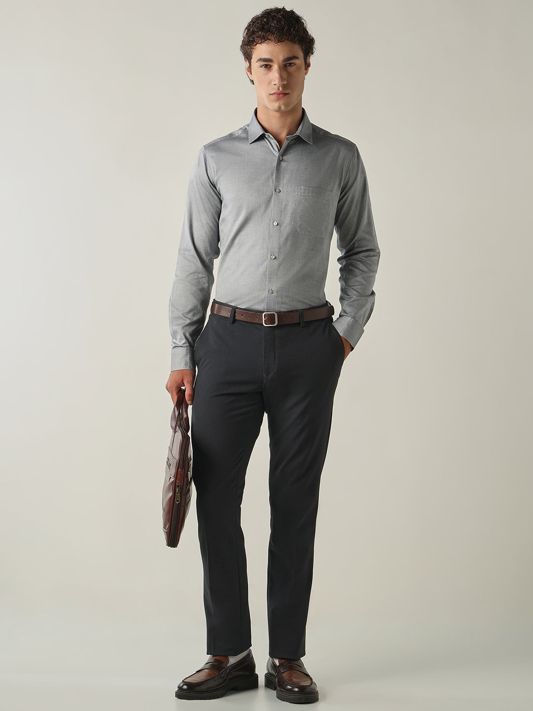 Men's Solid Poly Viscose Elastane Regular Fit Formal Trousers - Navy