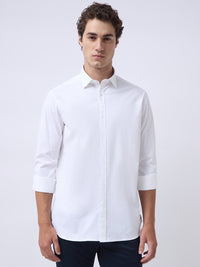 Men's Cotton Stretch Solid Slim Fit Full Sleeve Casual Shirt - White