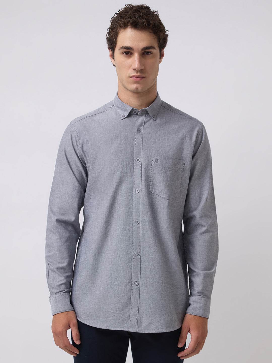 Men's Pure Cotton Oxford Solid Slim Fit Full Sleeve Casual Shirt - Black