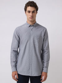 Men's Pure Cotton Oxford Solid Slim Fit Full Sleeve Casual Shirt - Black