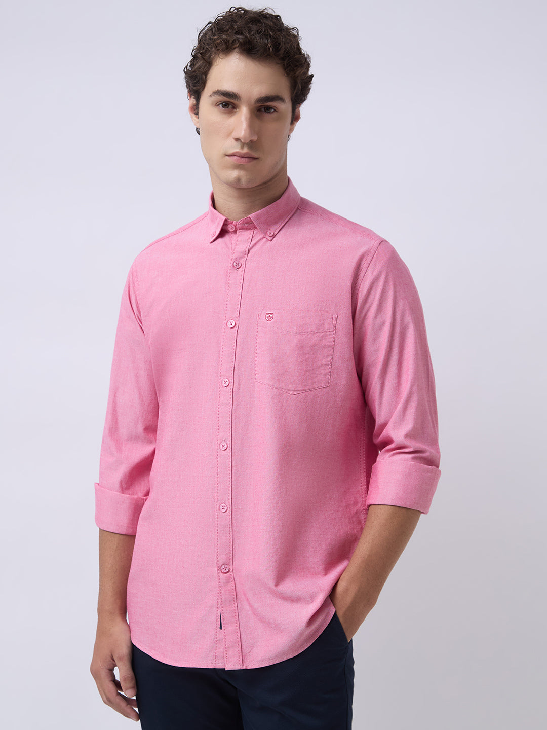 Men's Pure Cotton Oxford Solid Slim Fit Full Sleeve Casual Shirt - Maroon