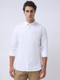 Men's Pure Cotton Oxford Solid Slim Fit Full Sleeve Casual Shirt - White
