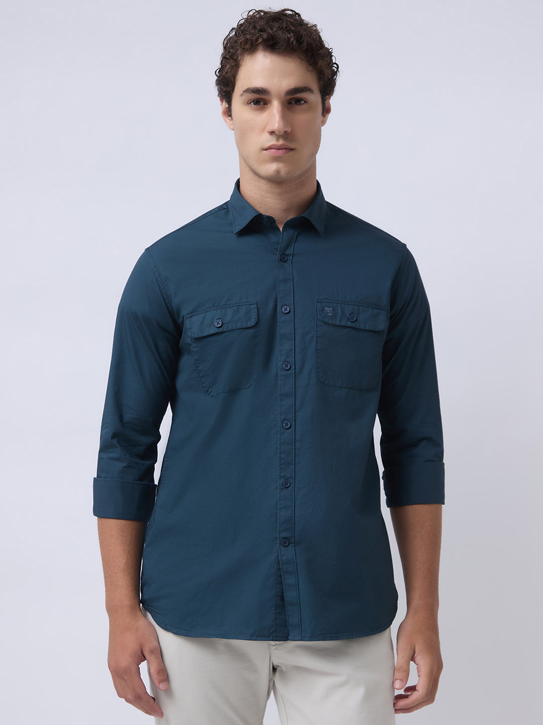 Men's Pure Cotton Solid Regular Fit Full Sleeve Casual Shirt - Teal