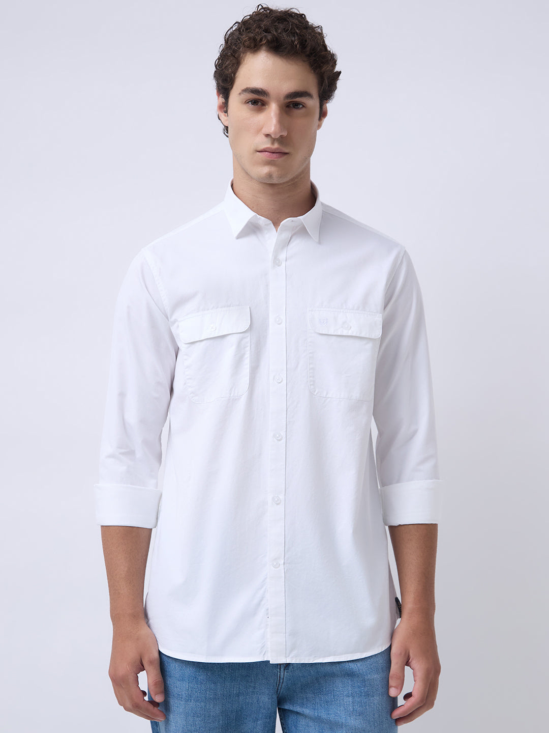 Men's Pure Cotton Solid Regular Fit Full Sleeve Casual Shirt - White