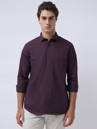 Men's Pure Cotton Solid Regular Fit Full Sleeve Casual Shirt - Wine