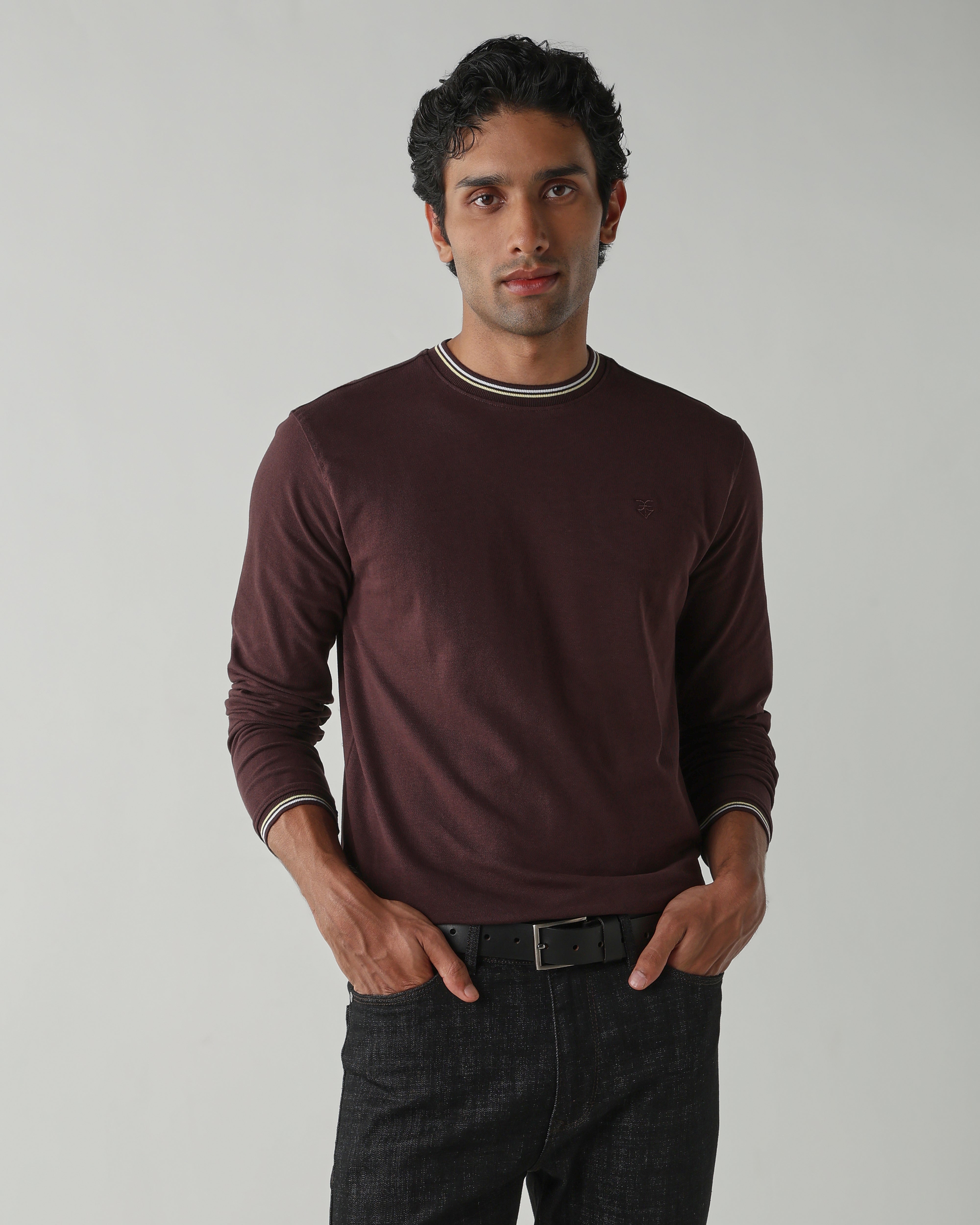 Topwear Premium Pique Knit Fabric T-Shirts – Coffee