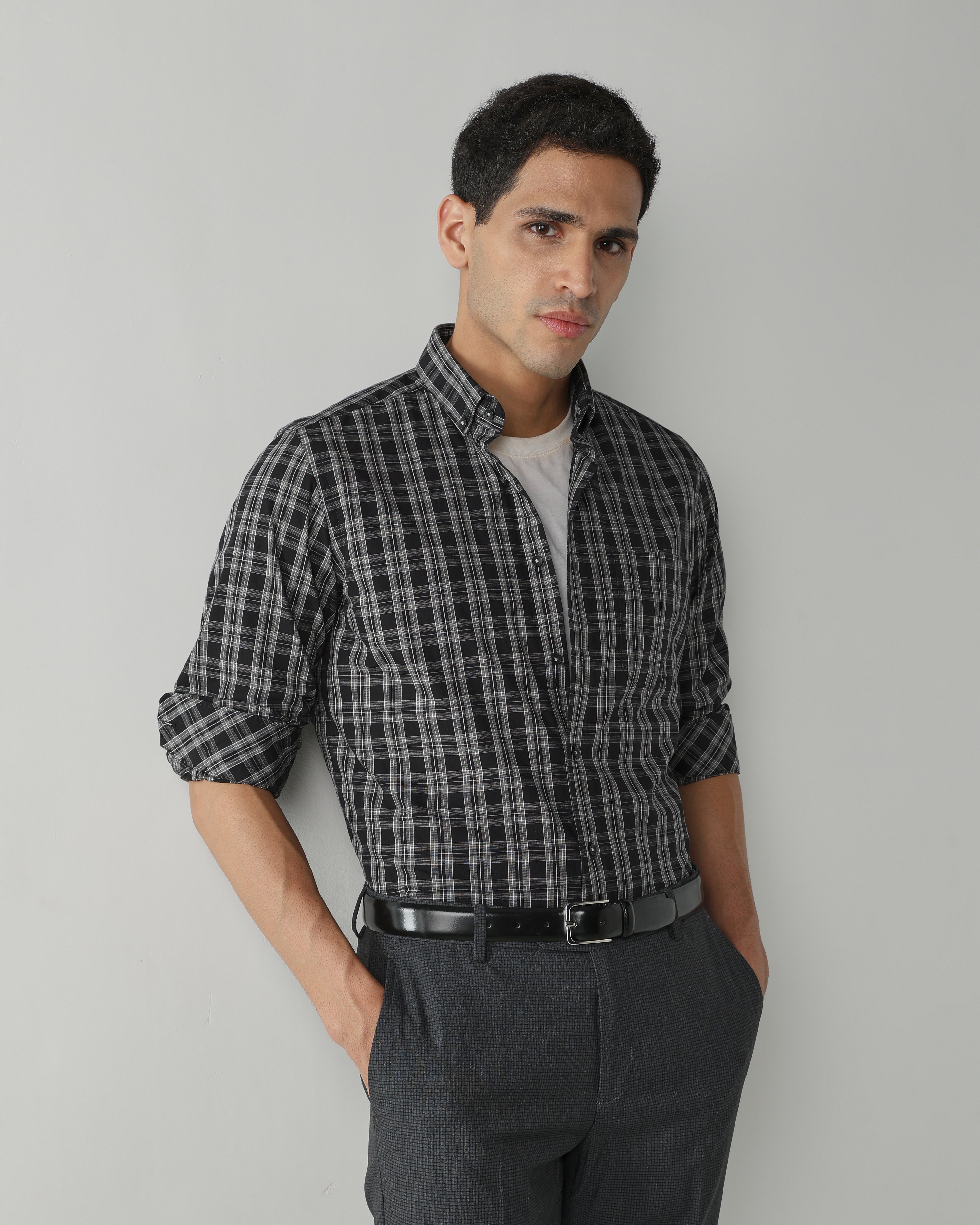 Black/White Pure Cotton Shirts for Men | Slim Fit Luxury Wear