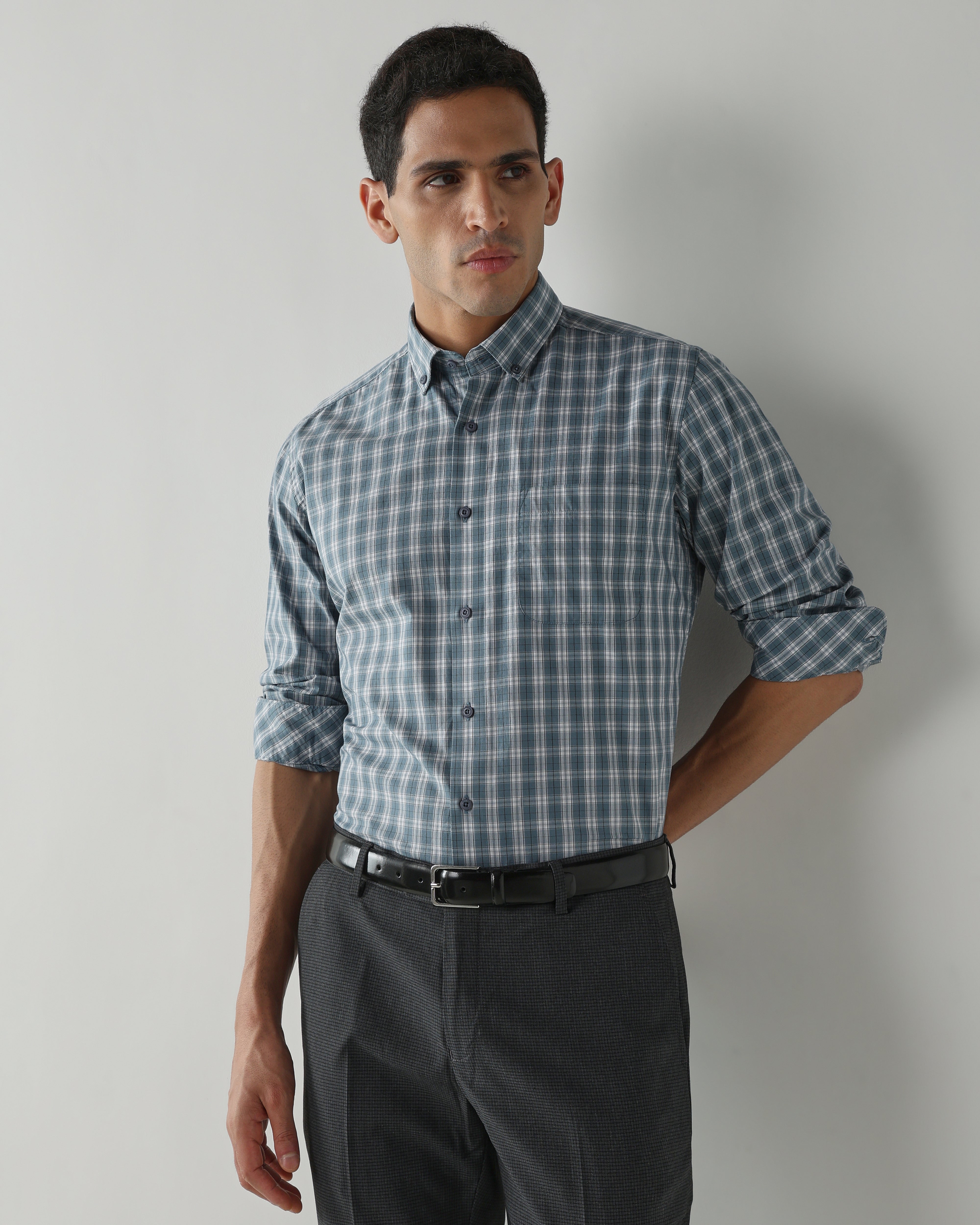 Teal Pure Cotton Shirts for Men | Slim Fit Luxury Wear