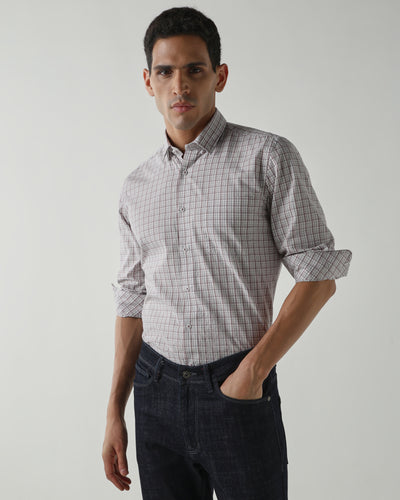 White/Lt Brown Pure Cotton Shirts for Men | Slim Fit Luxury Wear