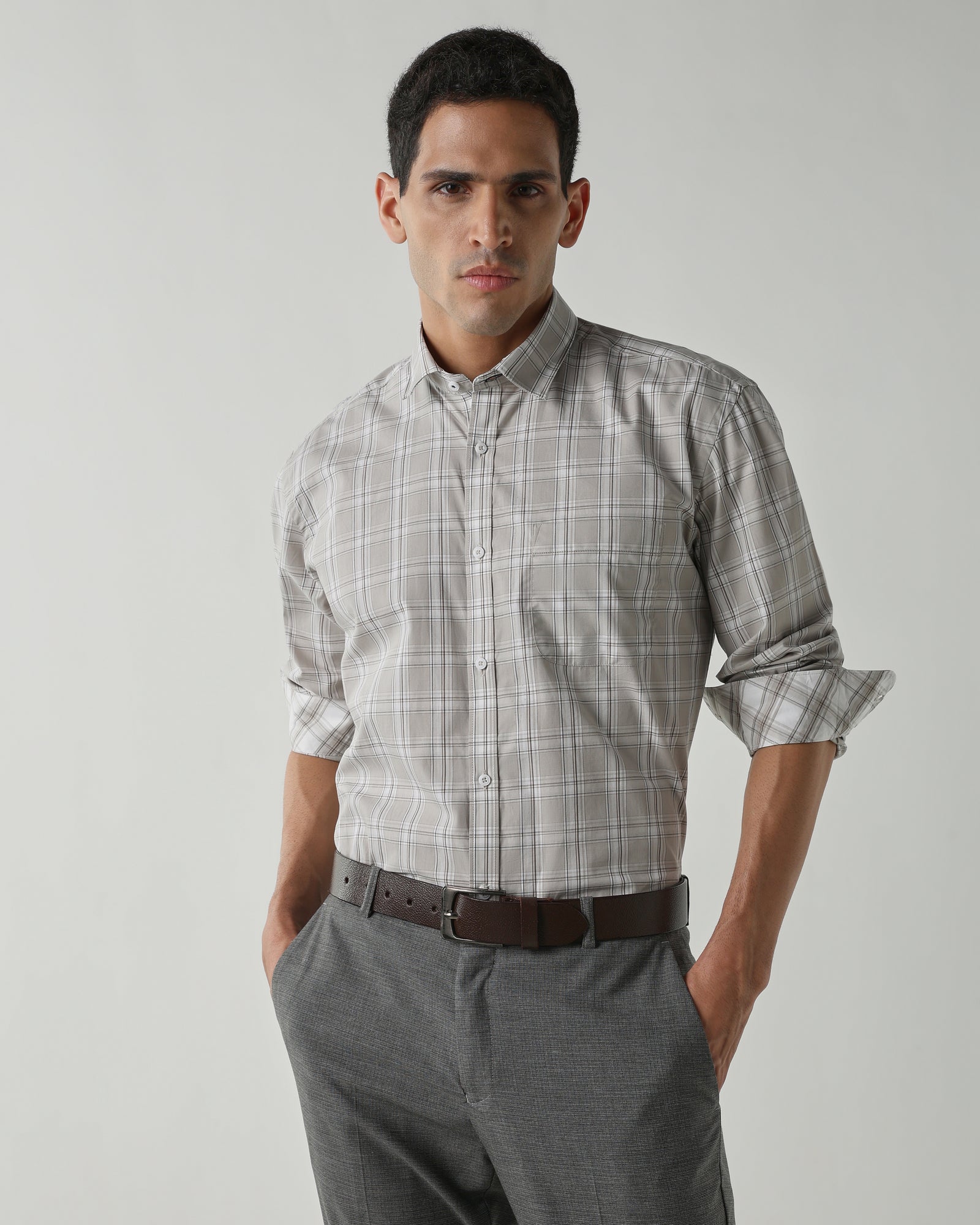 Beige/White Pure Cotton Shirts for Men | Regular Fit Luxury Wear
