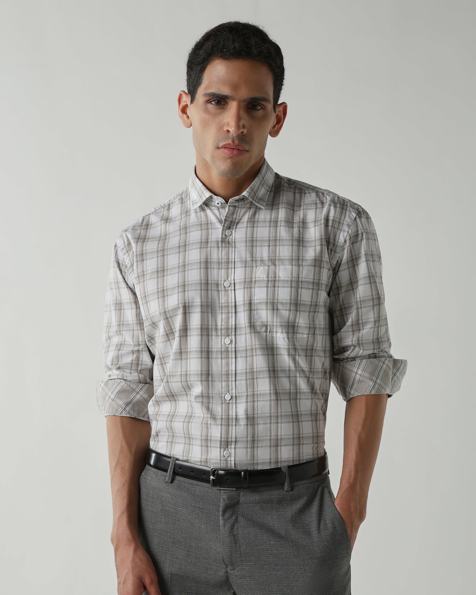 White/Beige Pure Cotton Shirts for Men | Regular Fit Luxury Wear