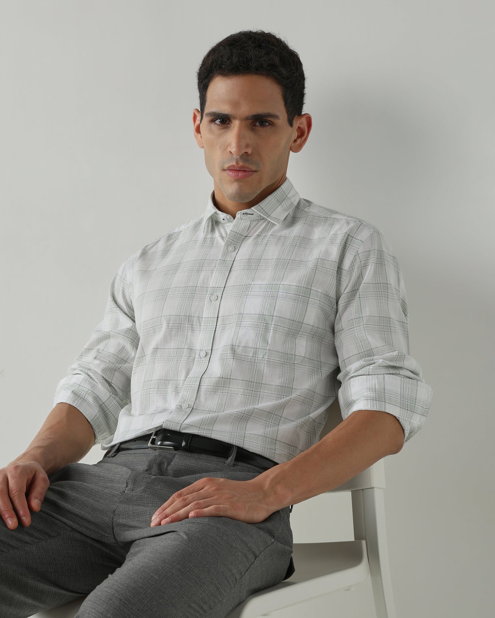 WHITE/GREEN Pure Cotton Shirts for Men | Regular Fit Luxury Wear