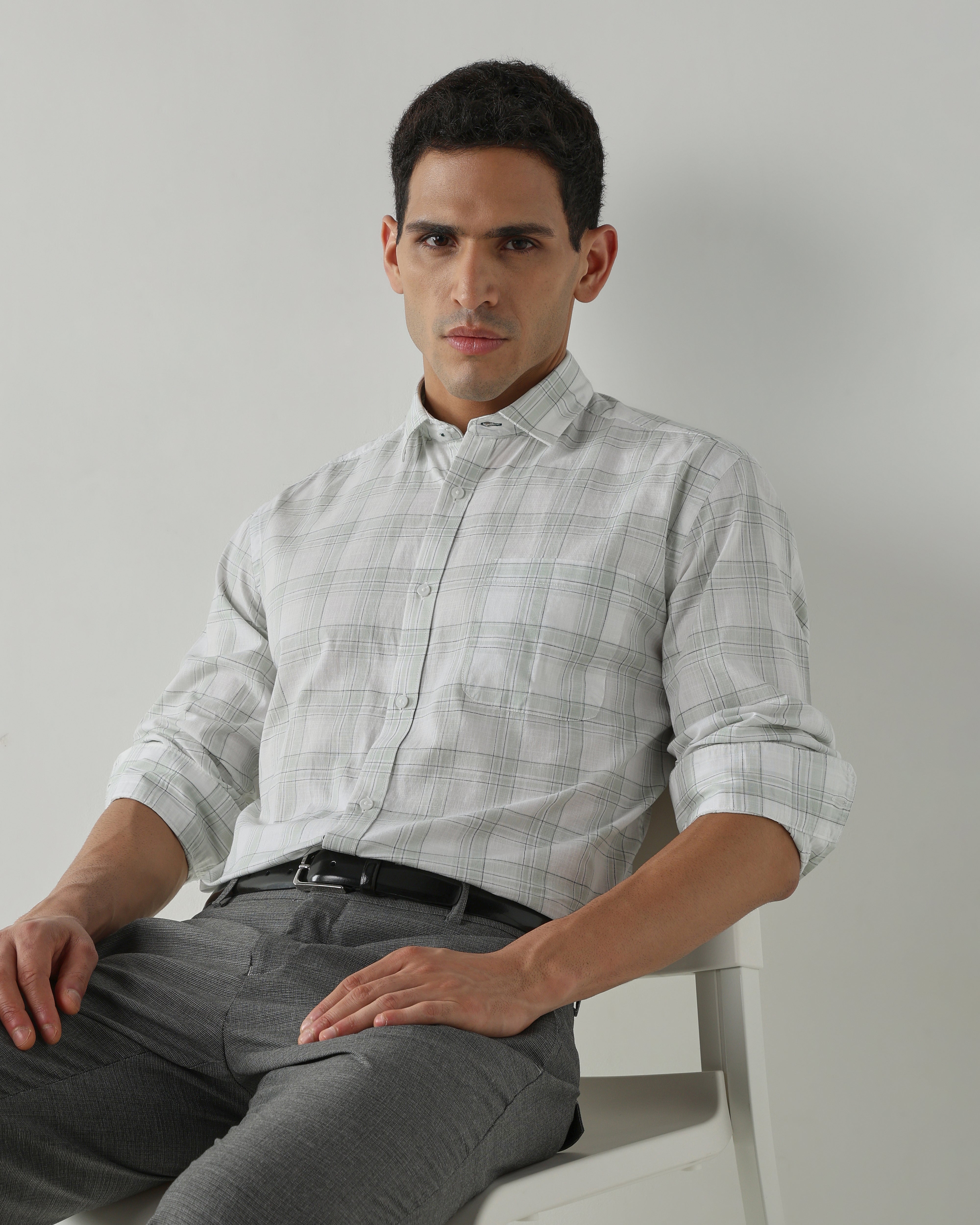 WHITE/GREEN Pure Cotton Shirts for Men | Regular Fit Luxury Wear
