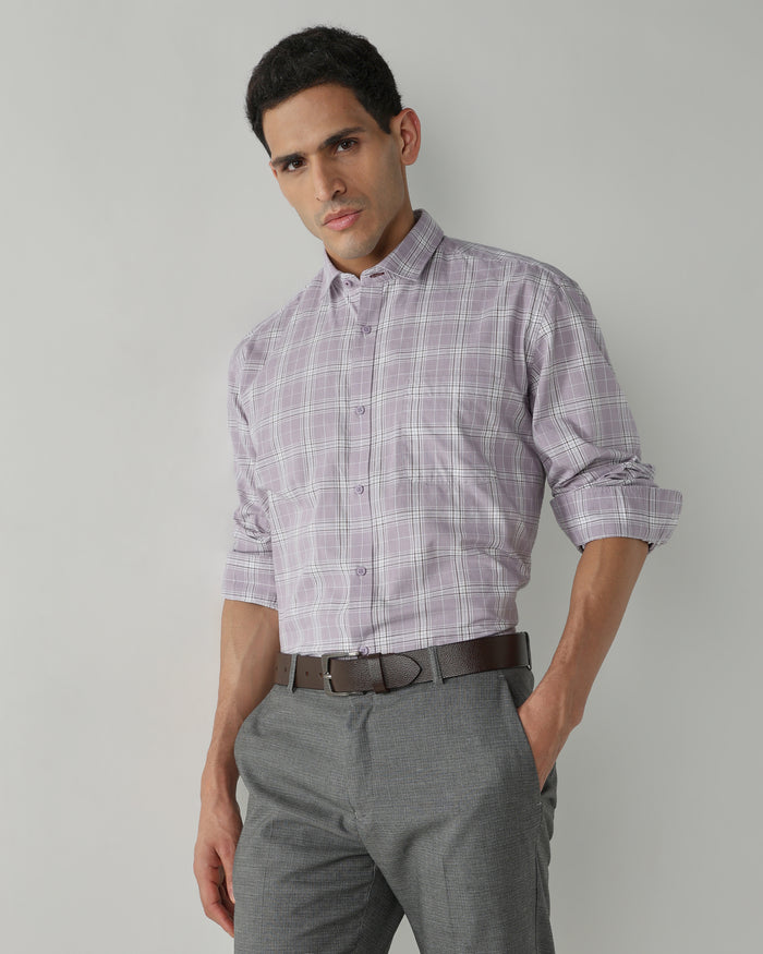 Men's Pure Cotton Checks Regular Fit Full Sleeve Casual Shirt - Purple