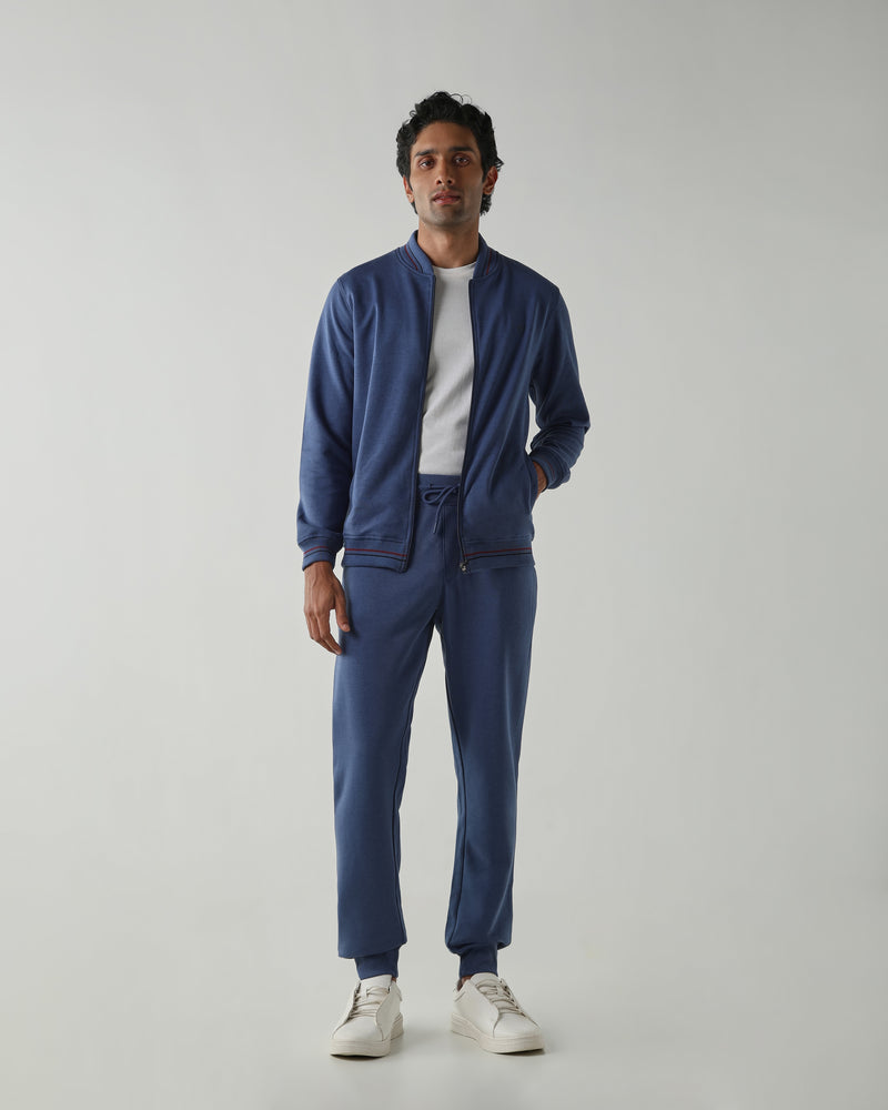 Rib at Waist and bottom Flat Front  Joggers – Ensign Blue