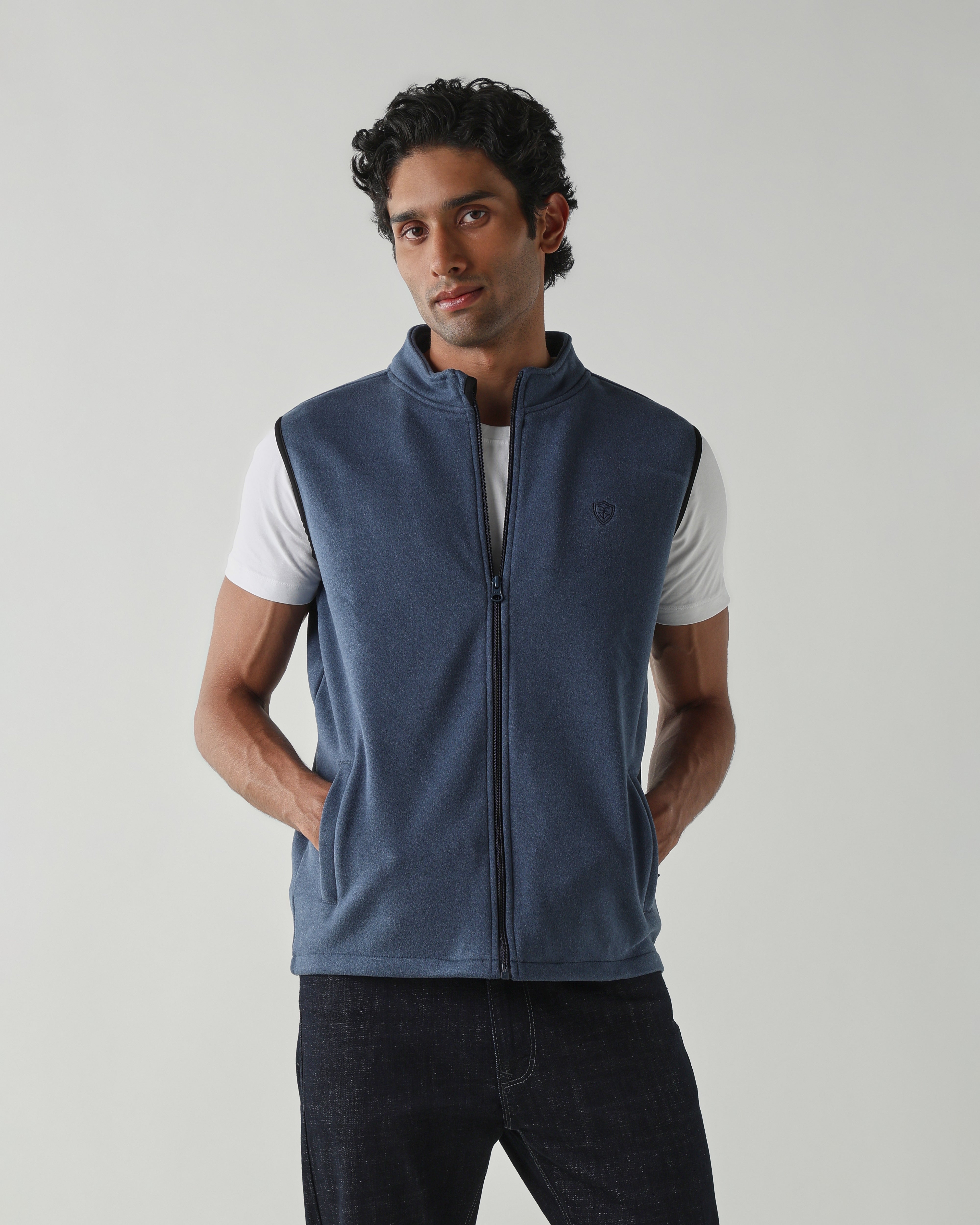 Round Neck Sleeveless  Jackets – Denim