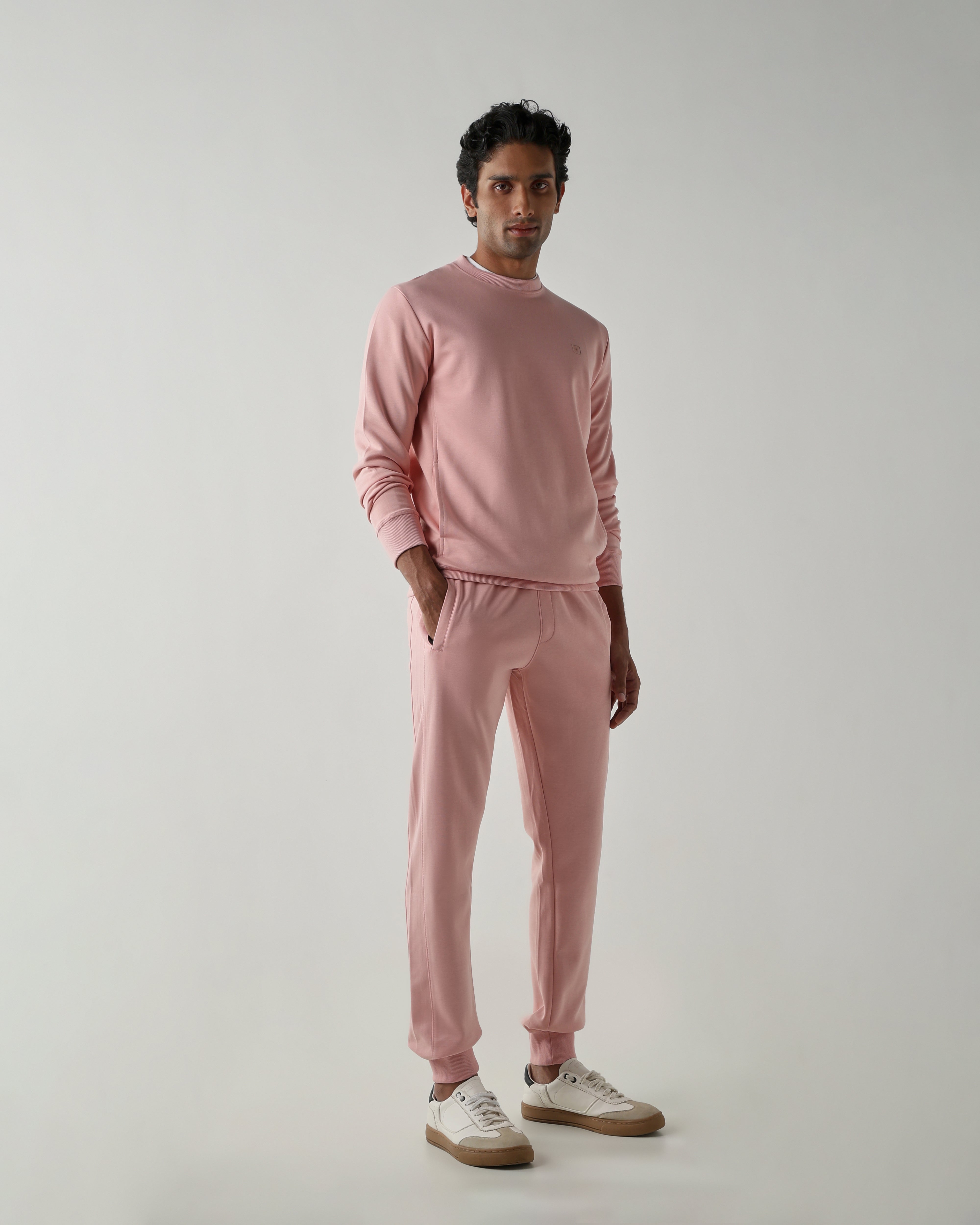 Rib at Waist and bottom Flat Front  Joggers – Sliver Pink