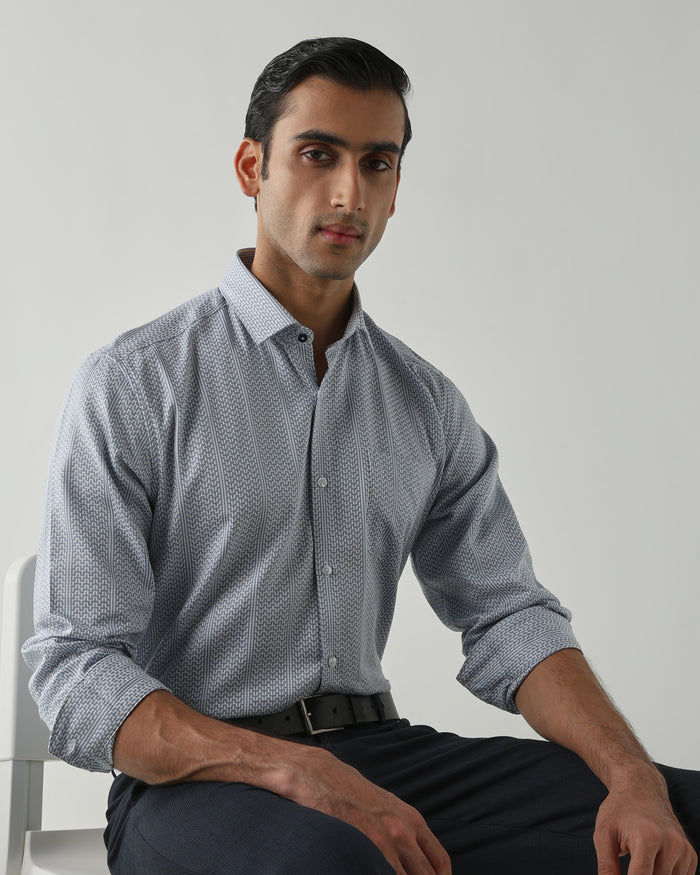 Men's Pure Cotton Dobby Dobby Regular Fit Full Sleeve Formal Shirt - Blue
